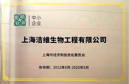 上海洁维市级专精特新证书